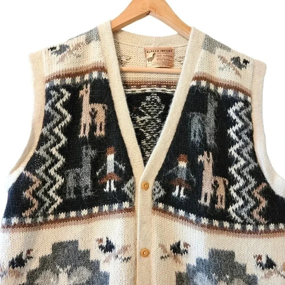 Alpaca Import Peruvian Hand Made Knitted 100% Alpaca Aztec Boho Y2K Vest Sz L - Picture 3 of 11